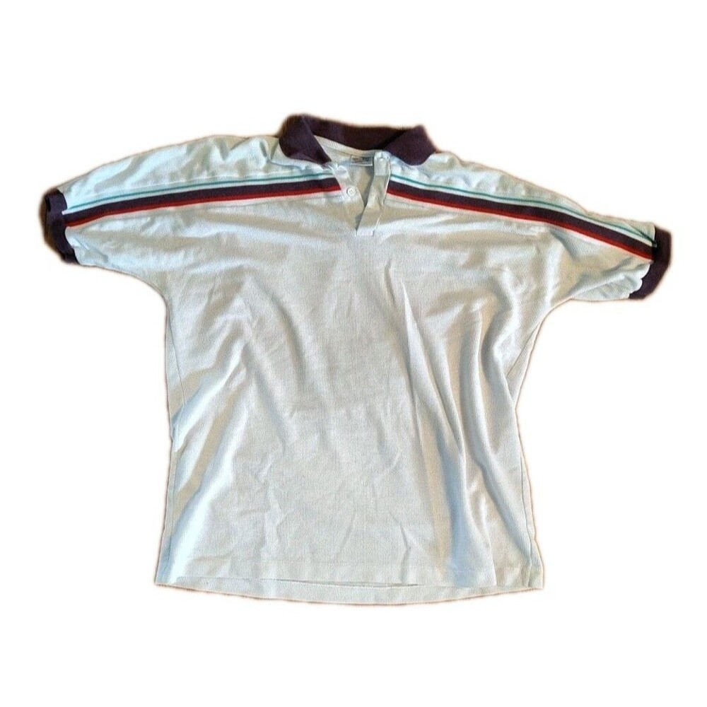 Vintage Volleys Men's L Polo Shirt White Striped Collared Sportswear 90s